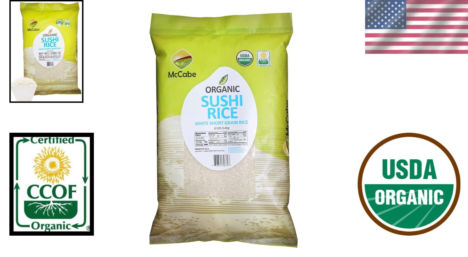 12 Pounds of Organic California Sushi Rice - USDA/CCOF Certified and Gluten-Free