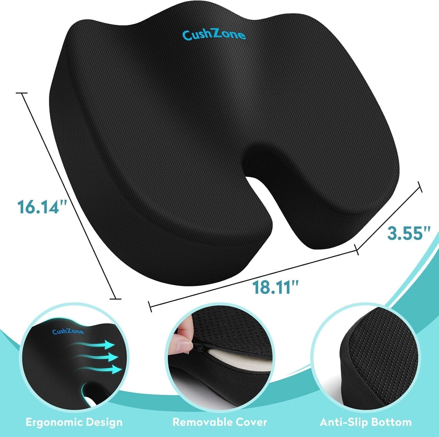 Ergonomic U-Shape Cooling Gel Cushion - X-Large for Office, Gaming, and Travel