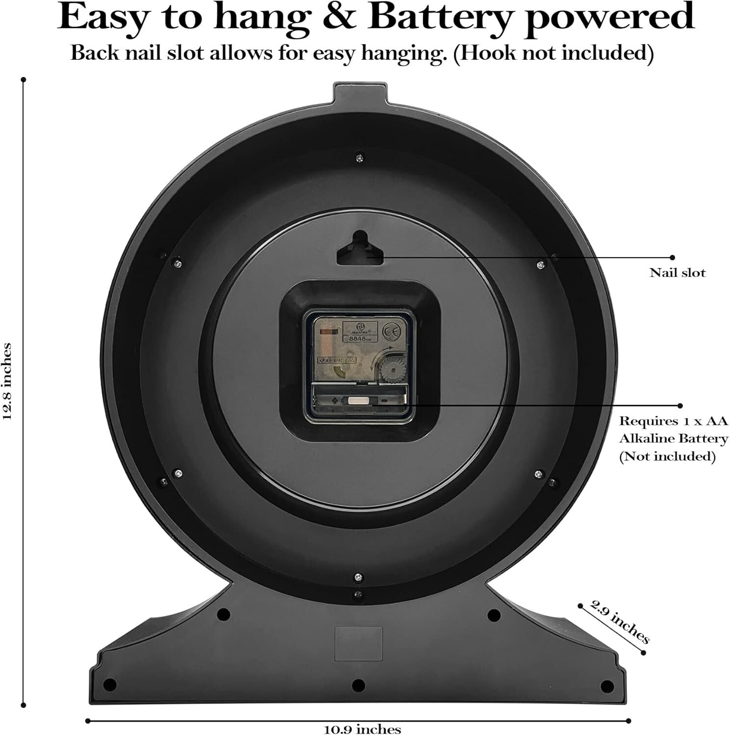 Classic Black and Gold 10-Inch Silent Desk Clock - Ideal Living Room Accent