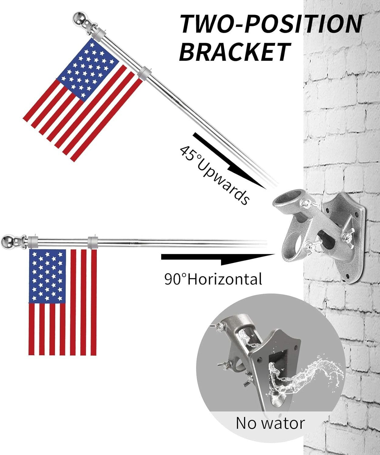 6ft Stainless Steel Flag Pole Kit with 3x5 ft Heavy-Duty American Flag