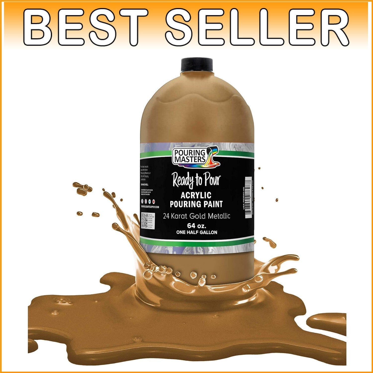 Luxurious 64 Oz Water-Based Gold Metallic Pouring Paint for Art Projects