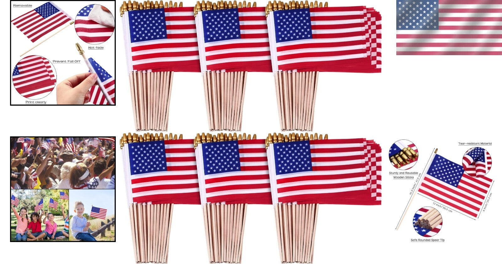 100 Mini American Flags on Sticks - Safe & Durable for Events & Celebrations