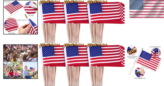 100 Mini American Flags on Sticks - Safe & Durable for Events & Celebrations
