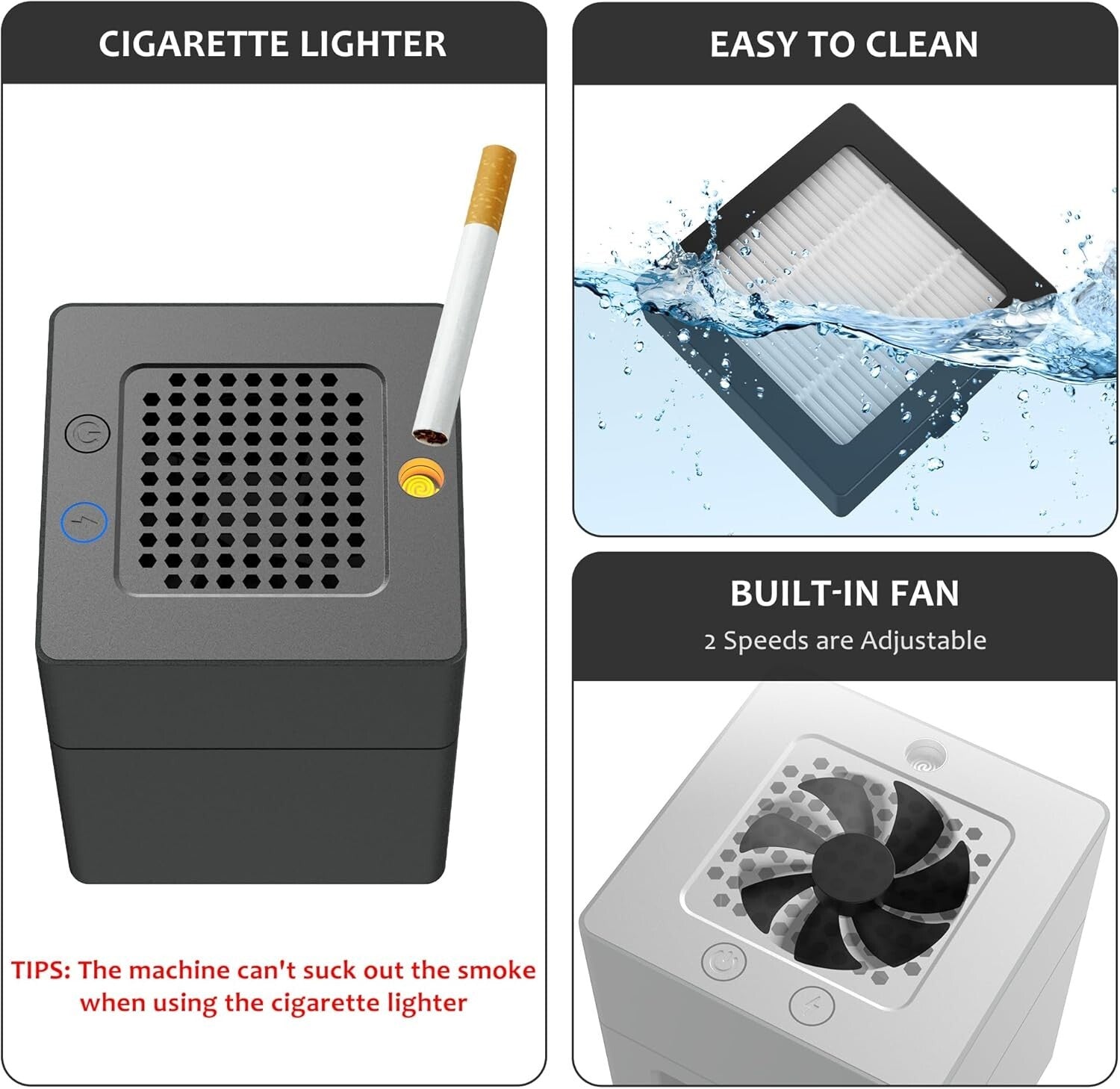 3-in-1 Smokeless Ashtray with Built-in Lighter and USB Rechargeable Convenience