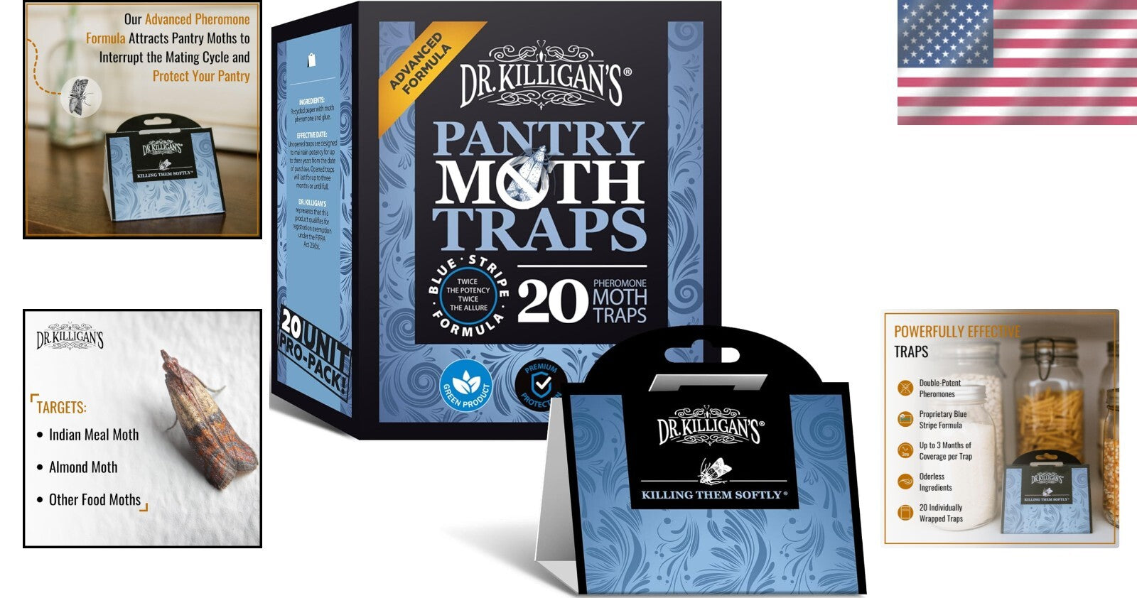 Dr. Killigan’s 20 Pack Pantry Moth Traps – Organic Moth Control with Pheromones