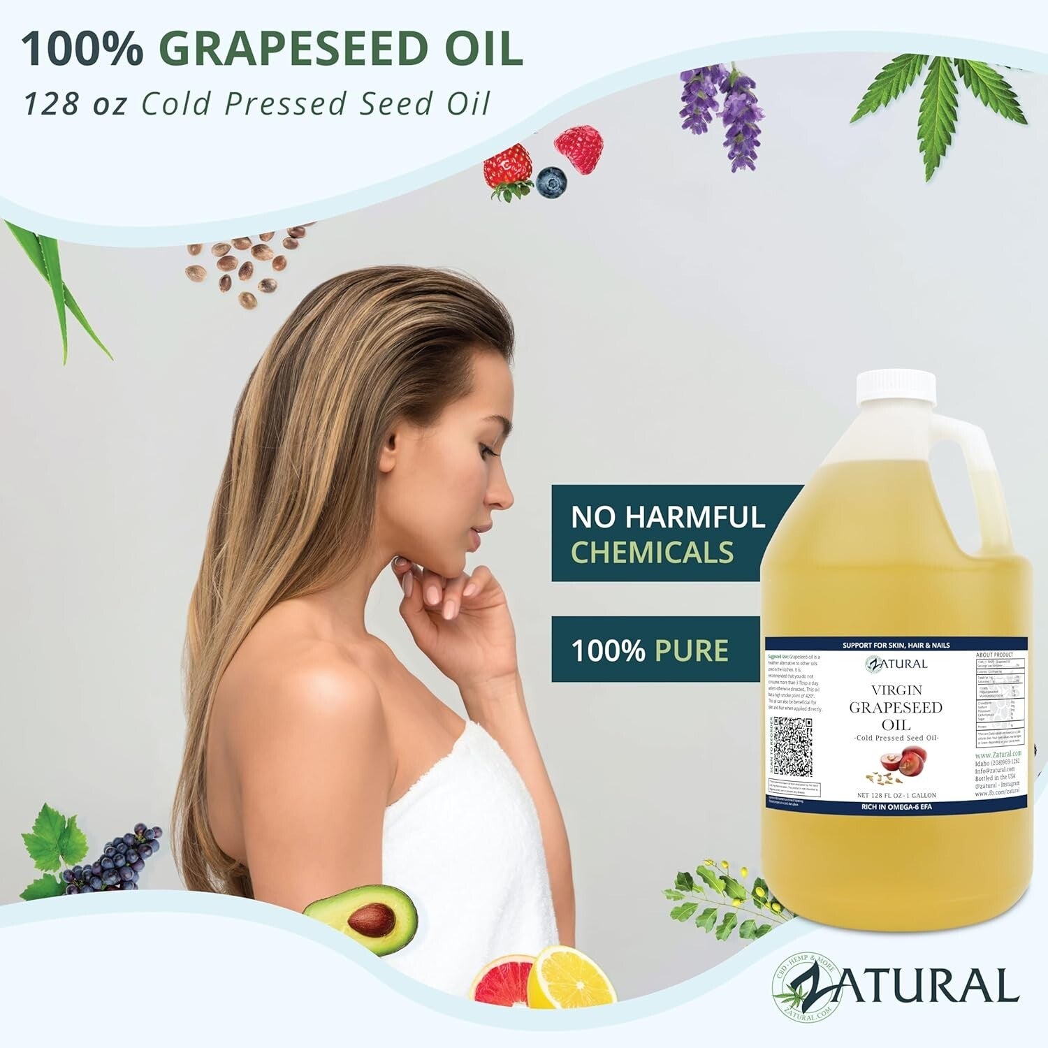 Antioxidant-Rich Cold Pressed Grapeseed Oil for Cooking & Skin Care, 1 Gallon