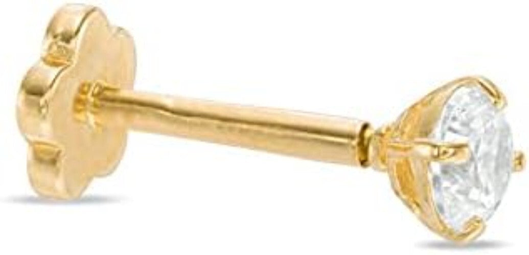 14K Gold Hypoallergenic Flat Back Cartilage Piercing with 3mm Simulated Diamond