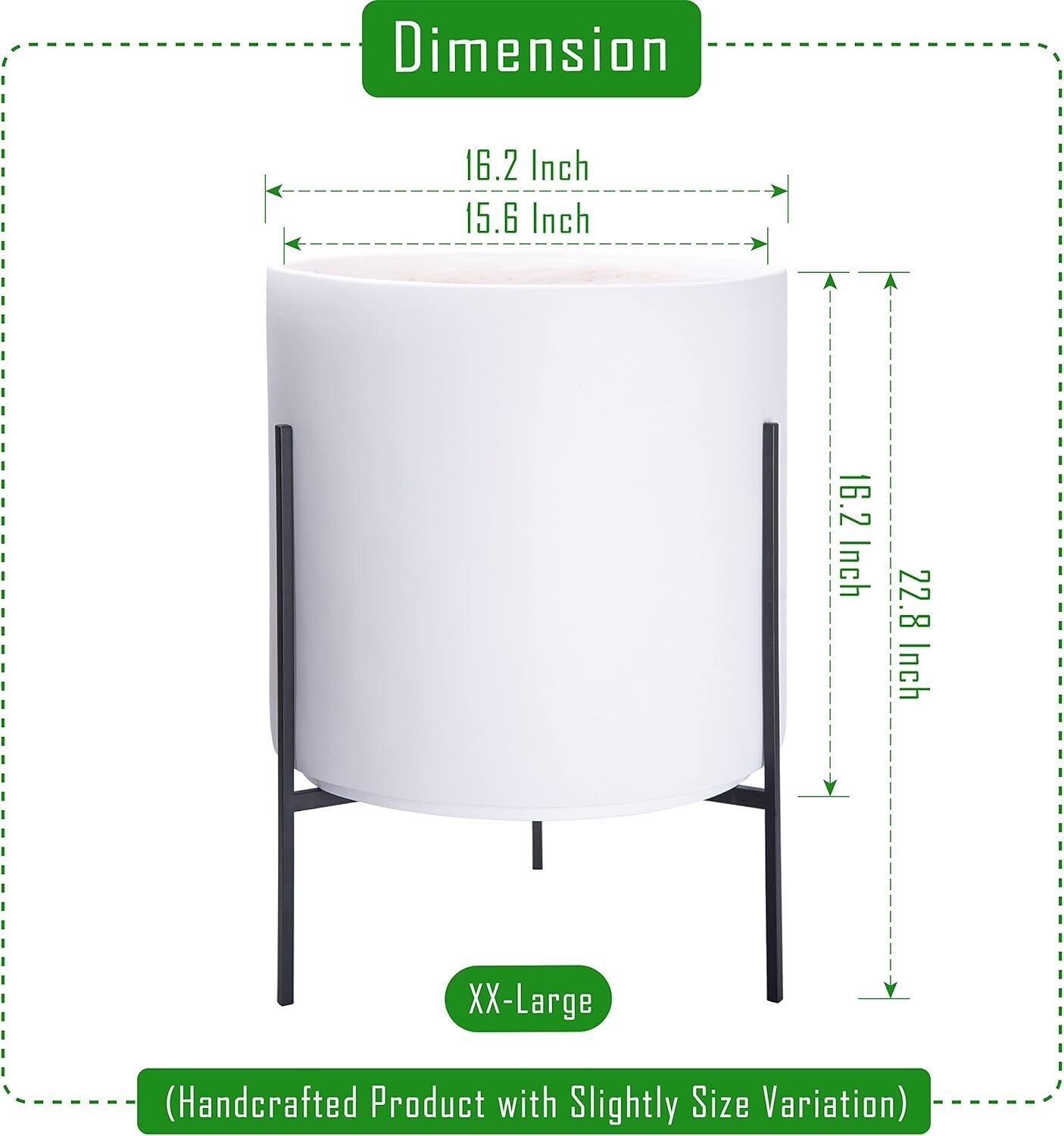 Stylish 16 Inch White Cylinder Plant Pot with Durable Metal Stand—Indoor/Outdoor