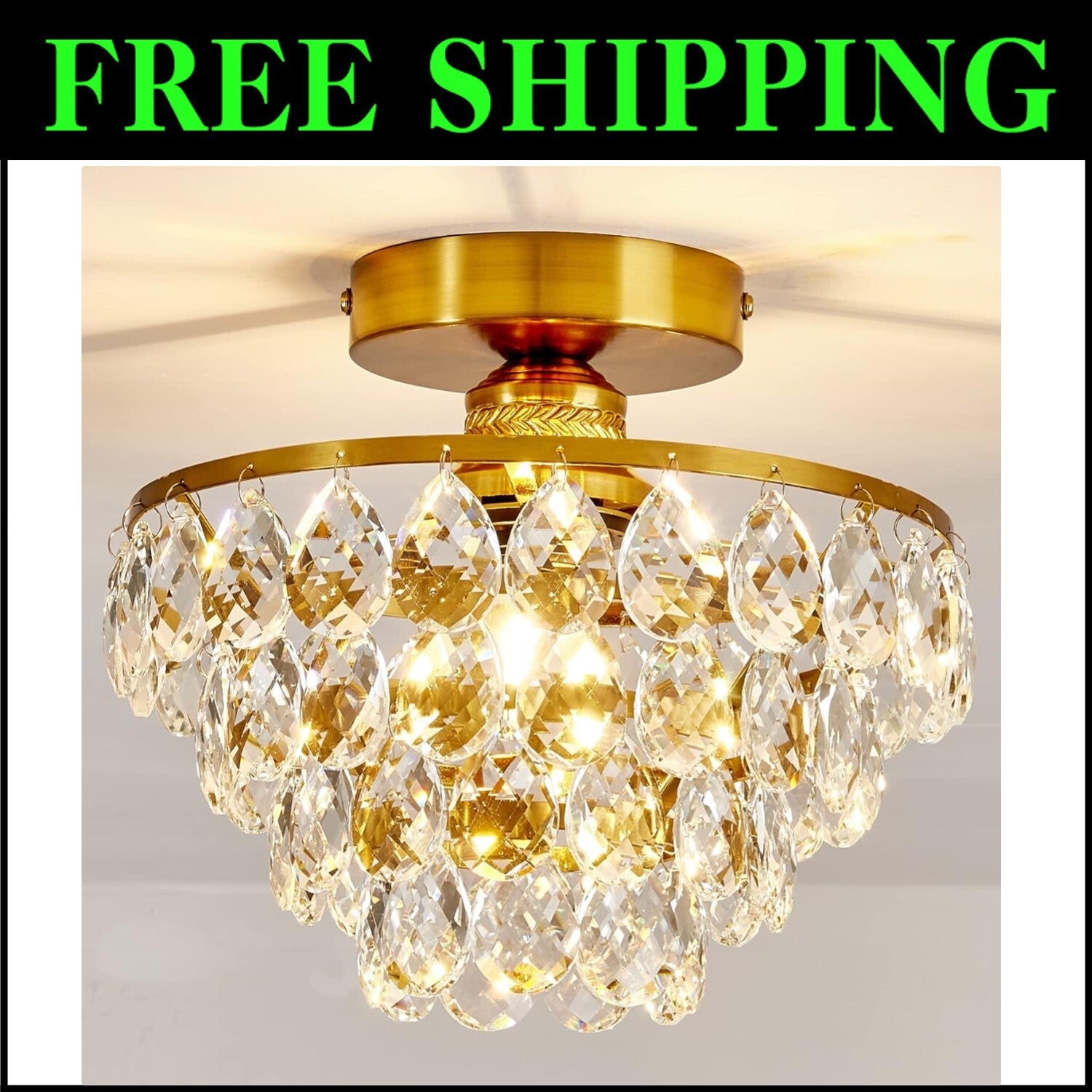 Elegant Gold Crystal Chandelier Semi-Flush Mount Light for Modern Interiors