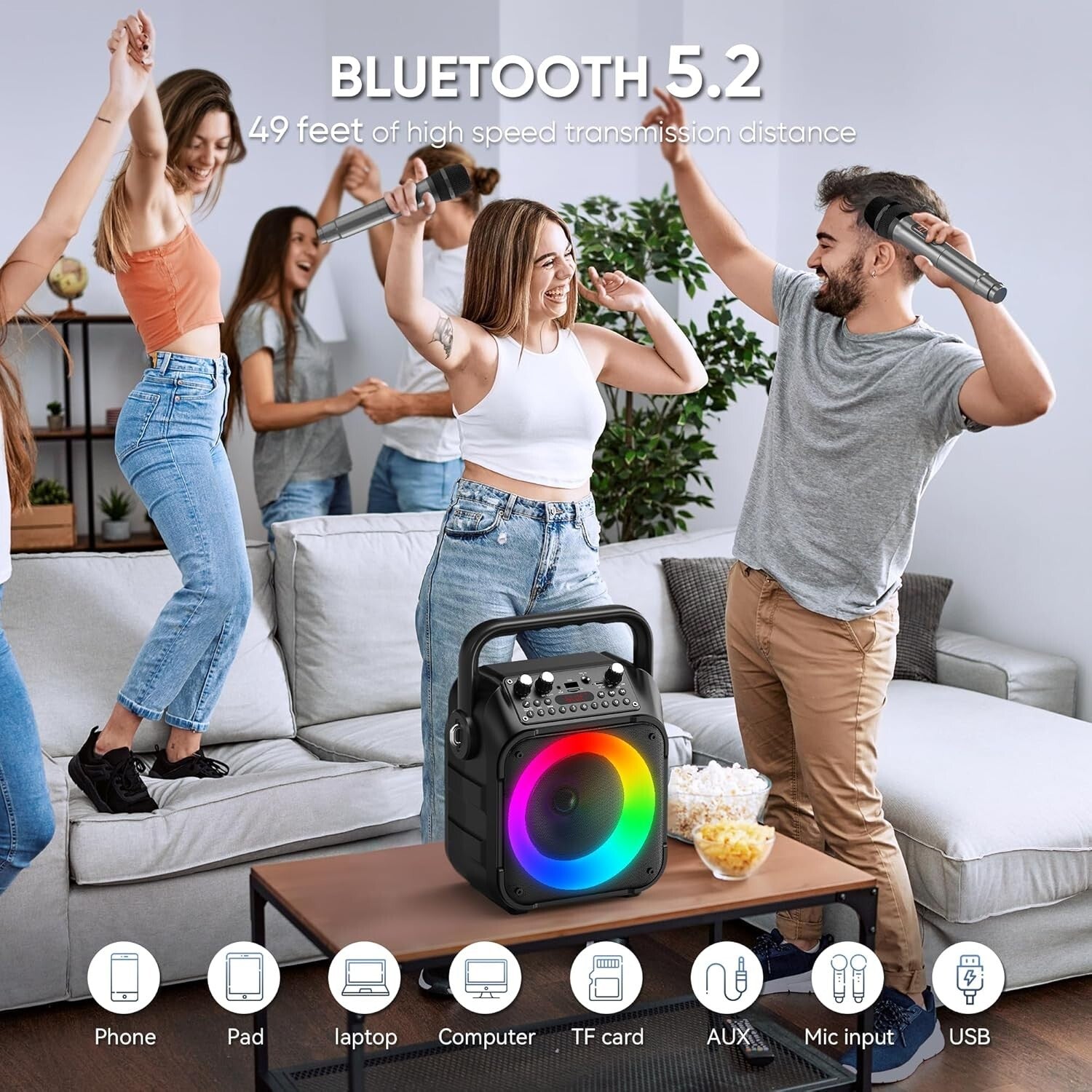 Family-Friendly Karaoke Machine with Bluetooth, Lights & 2 Wireless Microphones