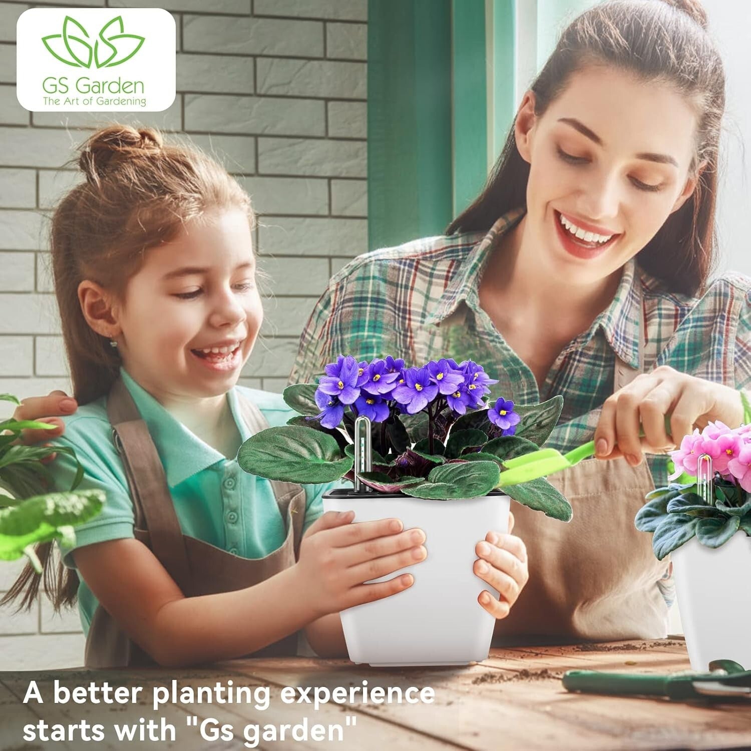 Durable 5 Inch Self-Watering Flower Pots - 6 Pack White with Moisture Indicator