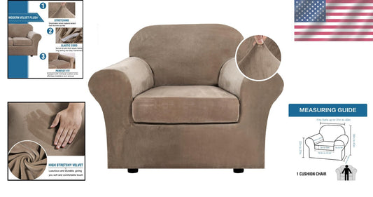 Stylish Camel Velvet Chair Cover Set - 2 Piece Slipcover for Everyday Protection
