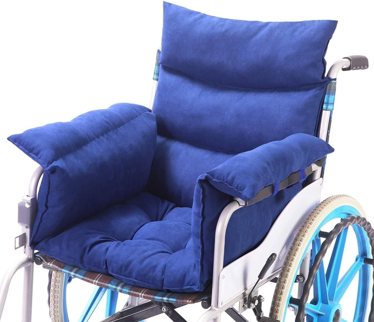 Non-Slip Wheelchair Cushion & Armrests, Ideal for Seniors' Comfort - Blue