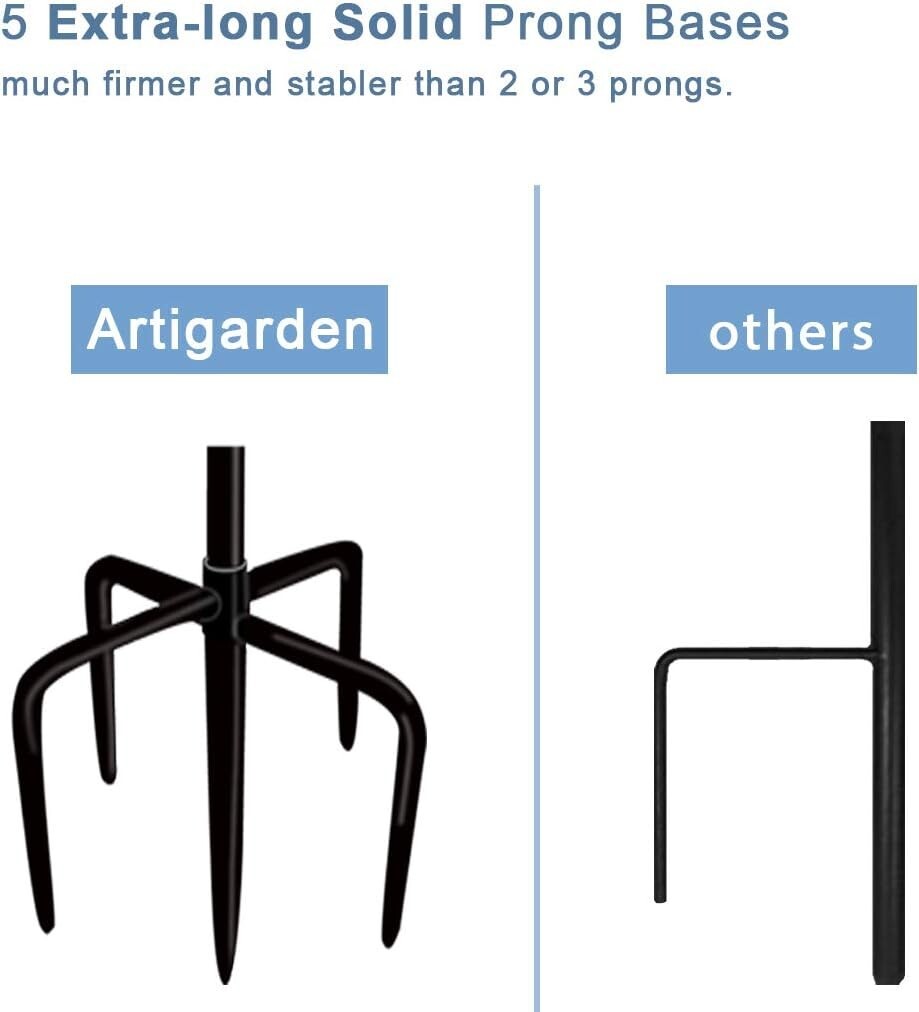 Rust-Resistant Adjustable Shepherd Hooks, 92" High with 5 Base Prongs - Black