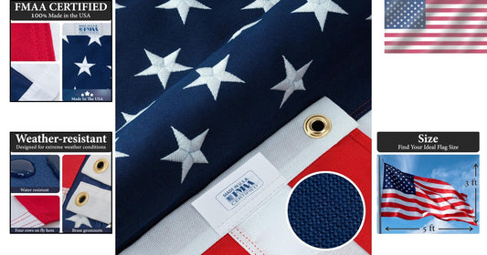 FMAA Certified 3x5 Heavy Duty American Flag - Designed for Extreme Weather