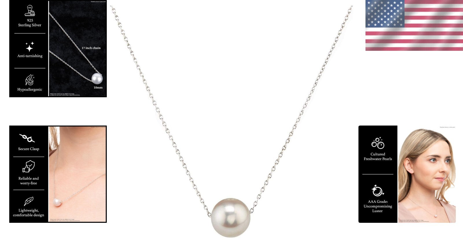 Luxury Sterling Silver 17-Inch Pearl Pendant Necklace for Women - Timeless Gift