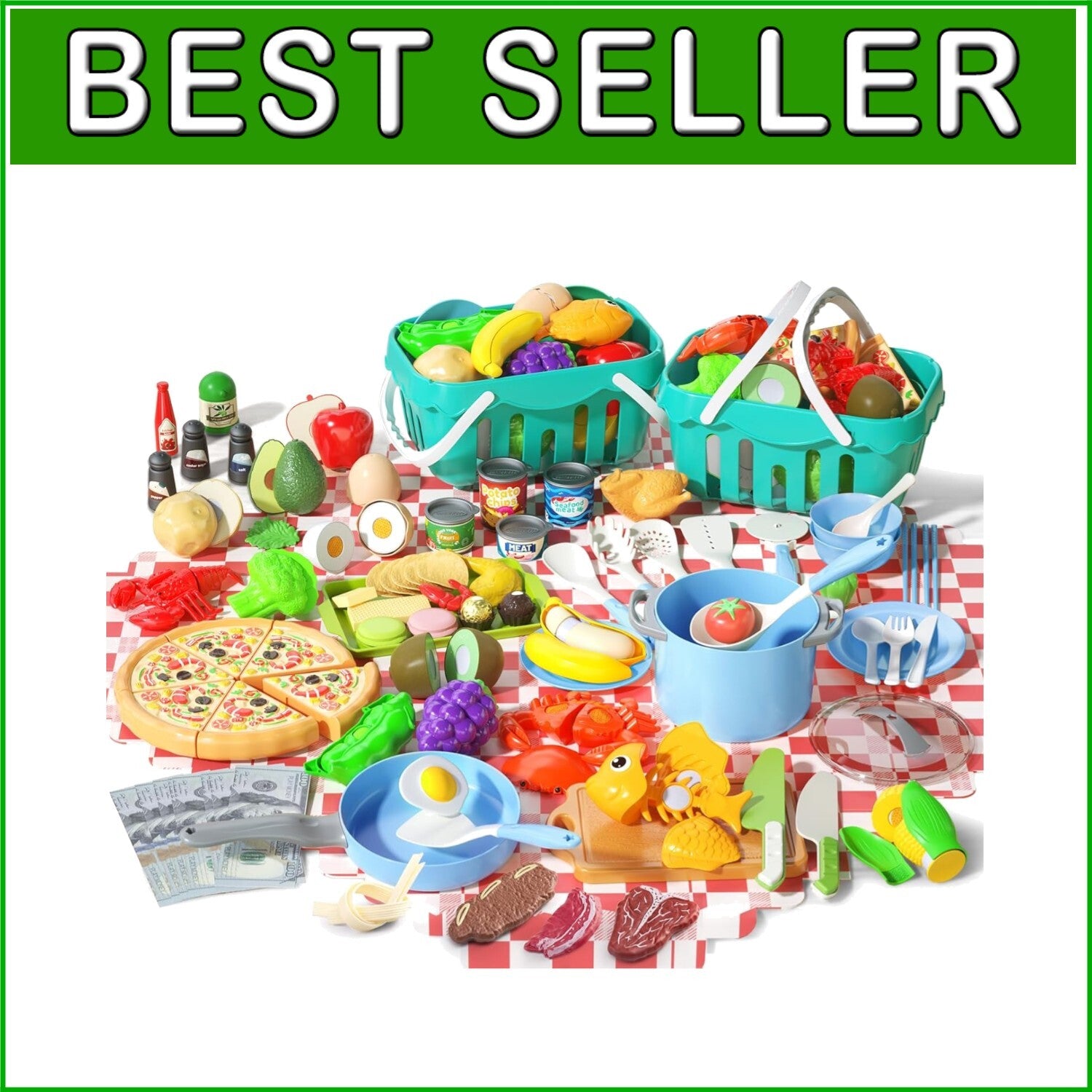 Deluxe 150-Pc Kitchen Play Kit - Toddler Cooking Set with Accessories & Baskets