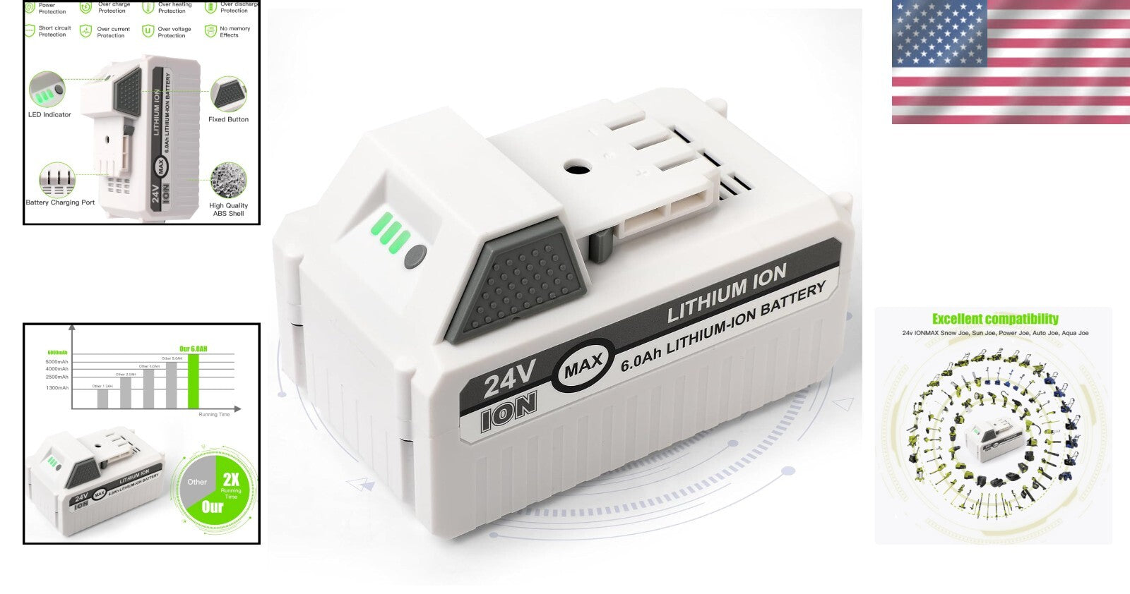 High-Performance 24V 6Ah Battery with LED Display for Snow Joe & VOLTASK Tools