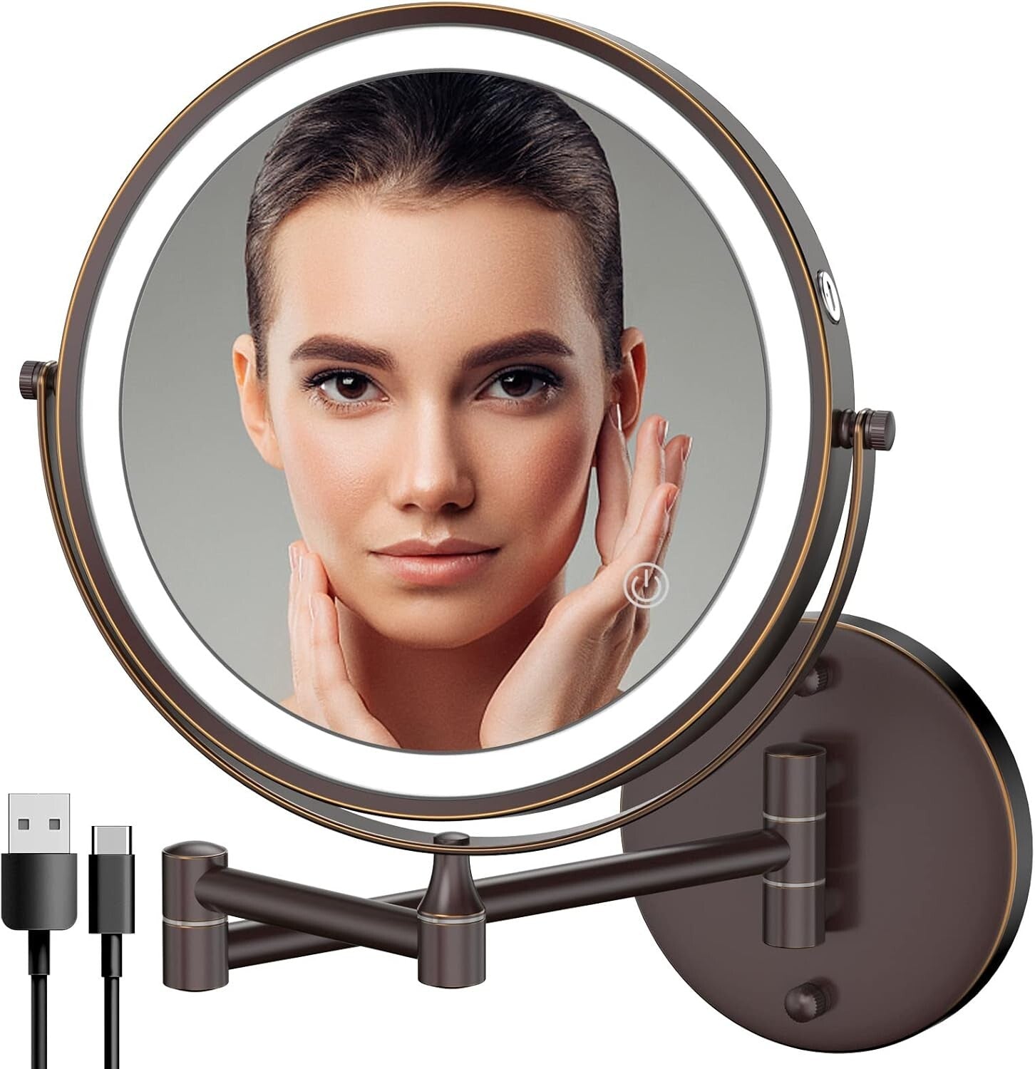 Stylish 360° Swivel LED Makeup Mirror with 1X/10X Magnification for Easy Viewing