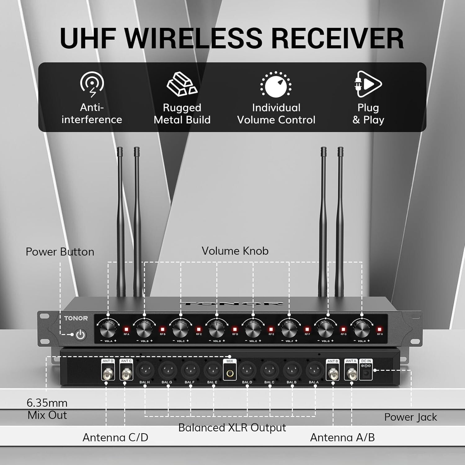 Professional Wireless Microphone System, 8x12 Channel UHF - Perfect for Events
