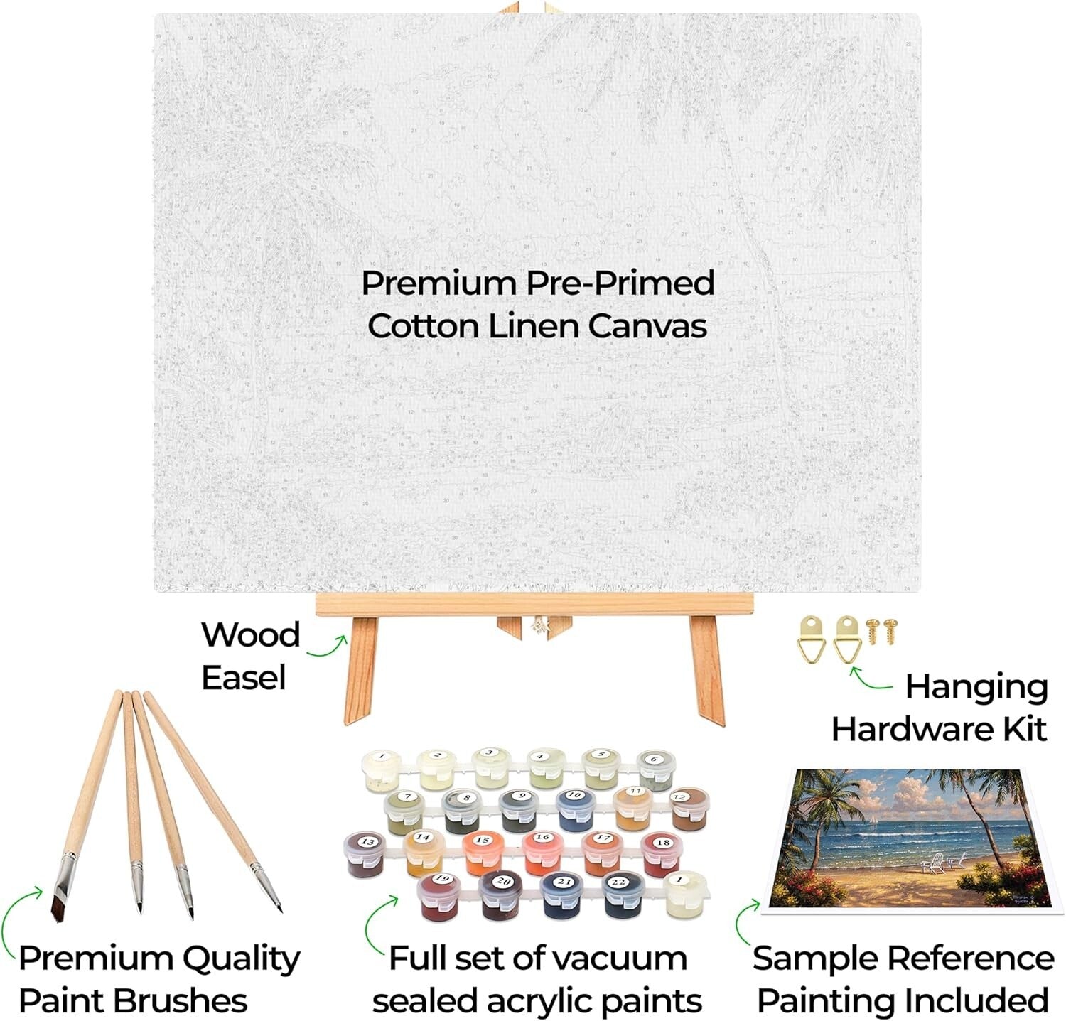 Seaside Paradise 16x20 Paint by Numbers Kit with Framed Canvas & Easel