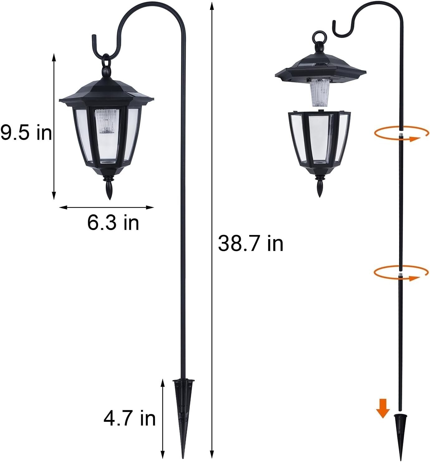 Elegant 6-Pack Solar Hanging Lights with 38.7” Hooks - Waterproof Outdoor Decor