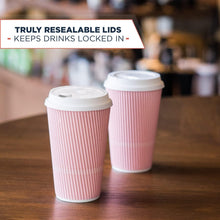 Load image into Gallery viewer, Travel-Ready 16 oz Disposable Coffee Cups - Hot &amp; Cold, 70-Pack Pink Crepe Style