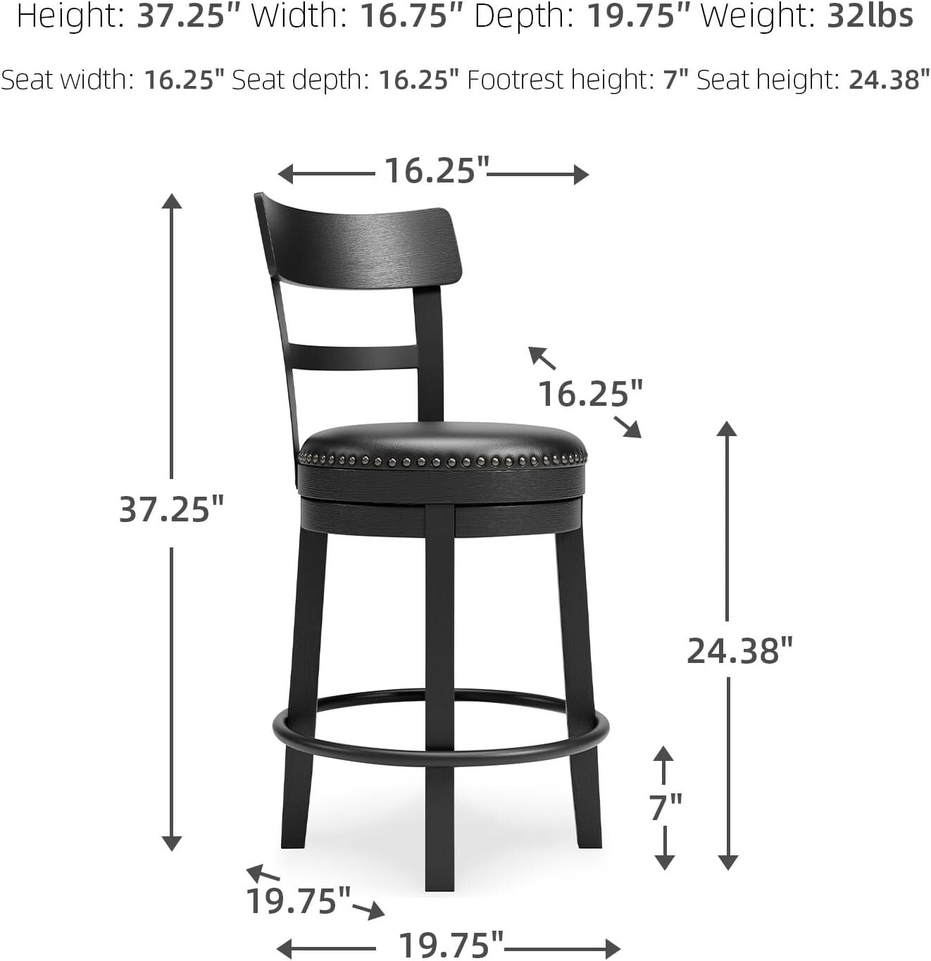 Antiqued Black Faux Leather Bar Stool with Swivel - Perfect for Rustic Decor