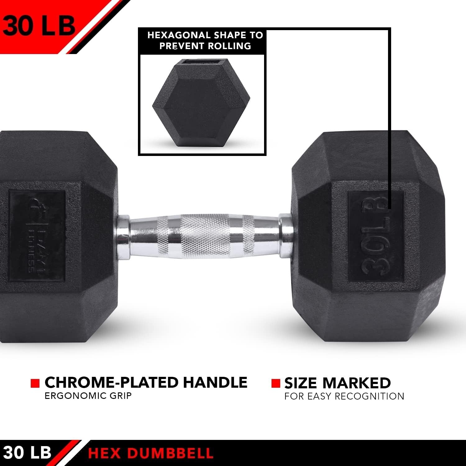 Ergonomic 30 lb Hex Dumbbell - Perfect for Weight Training and Muscle Toning
