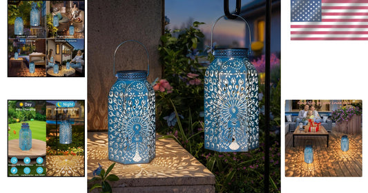 Brighten Your Garden with Artisan Blue Peacock Solar Lights - 2 Pack