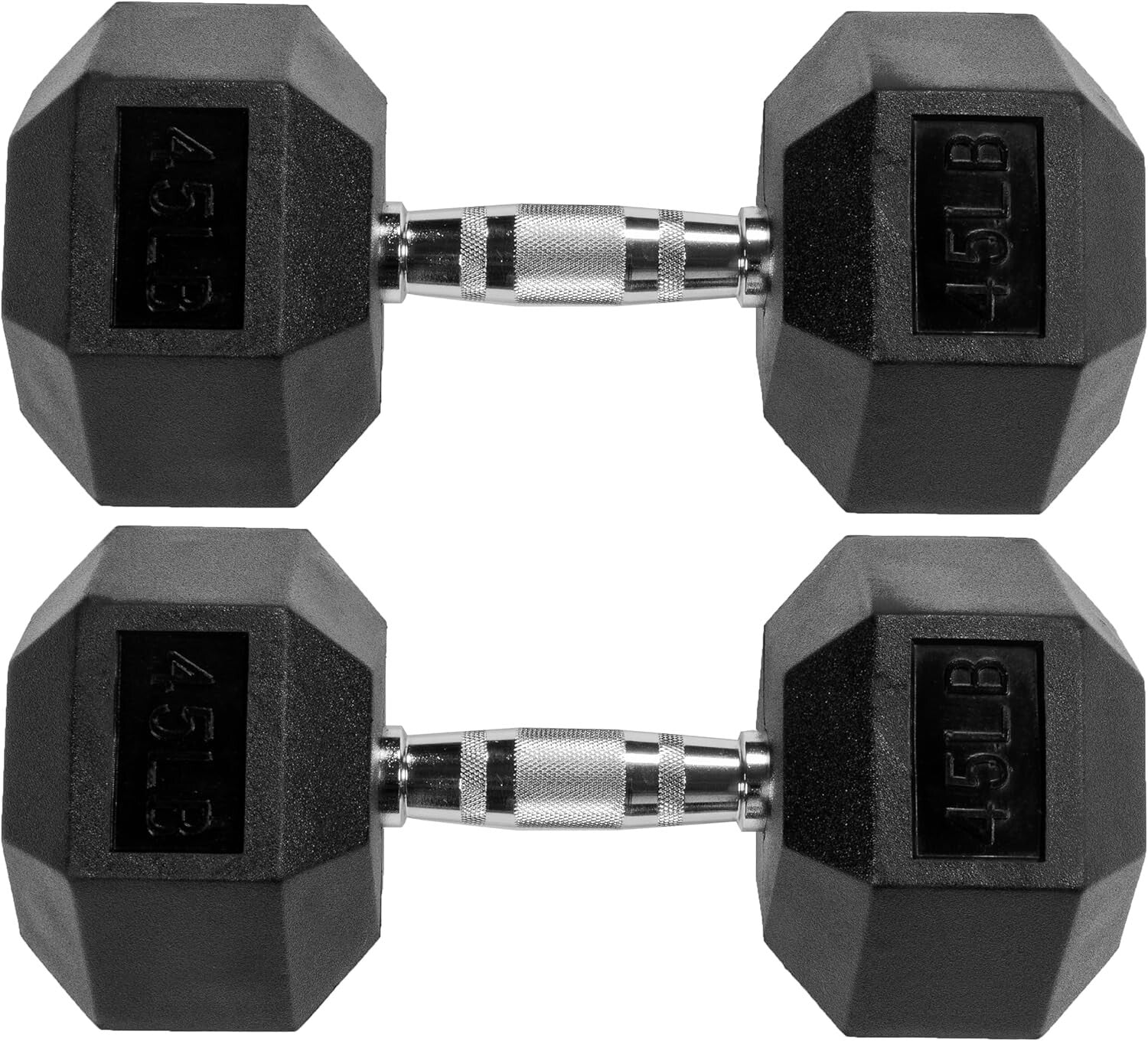 Durable Rubber Encased Hex Dumbbells - 45LB Pair for Effective Strength Training