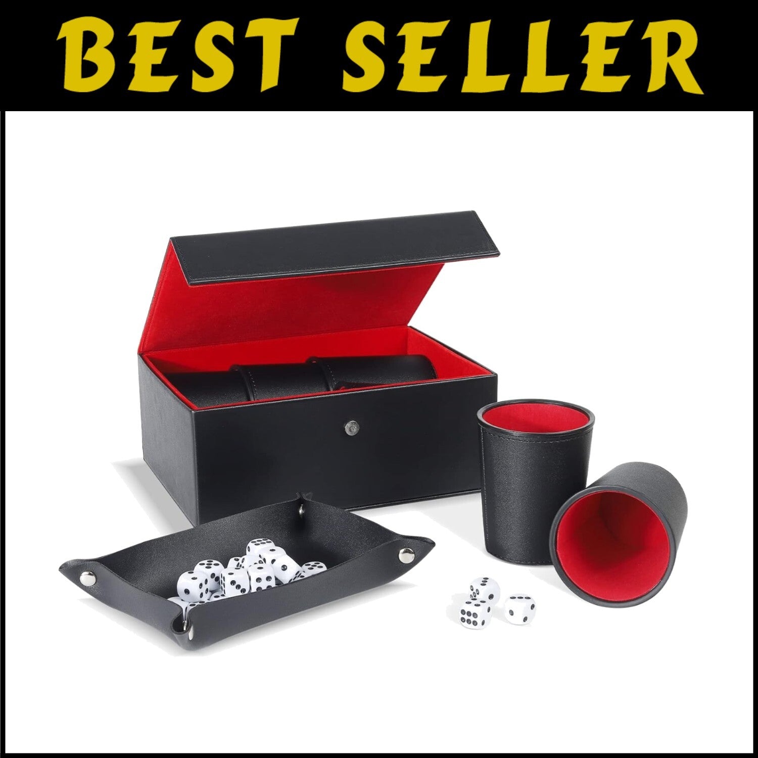 Elegant Leather Dice Game Set with 6 Cups, 30 Dice, & Travel-Friendly Case