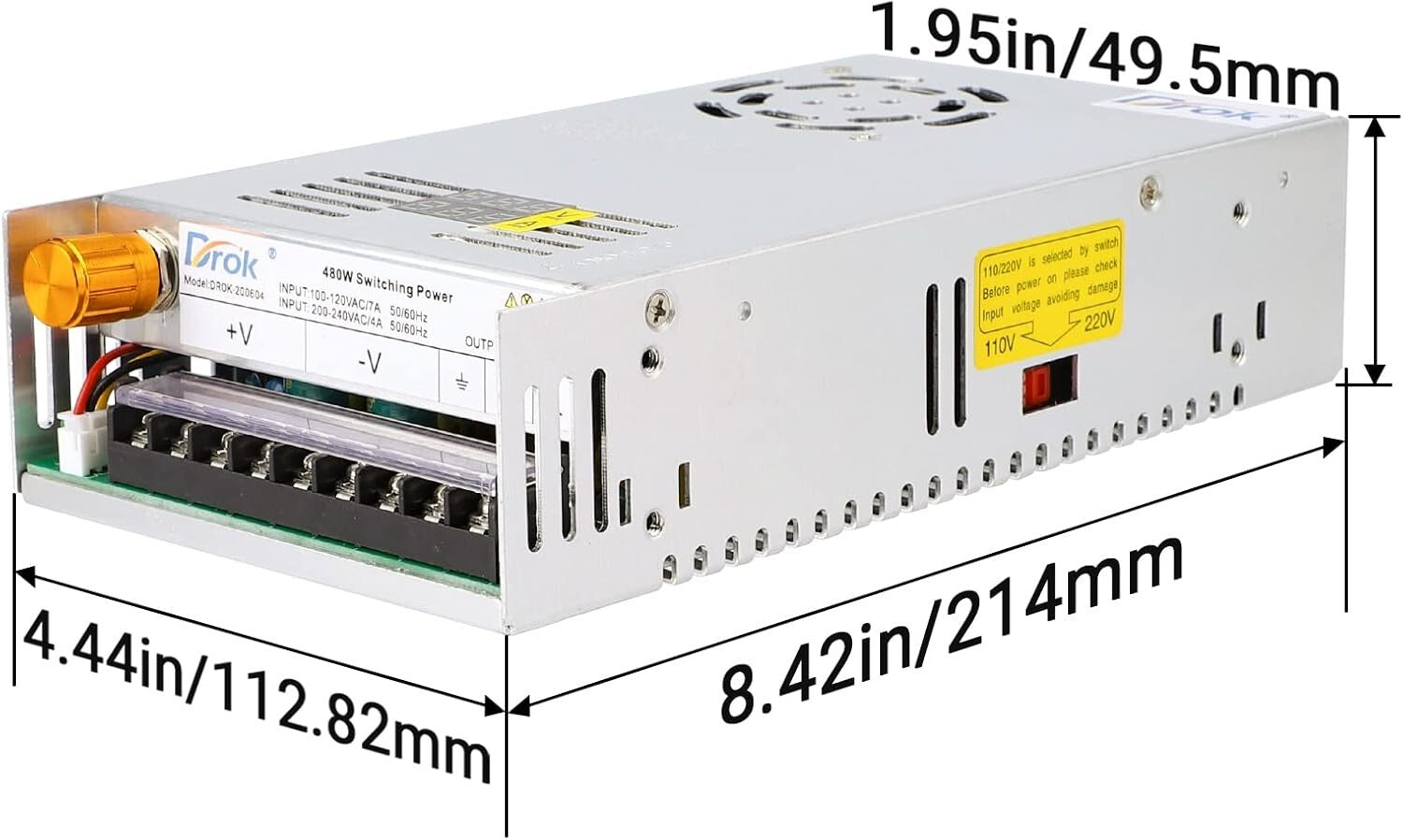 480W Adjustable Power Supply with Dual LED Display, 20A Current Capacity