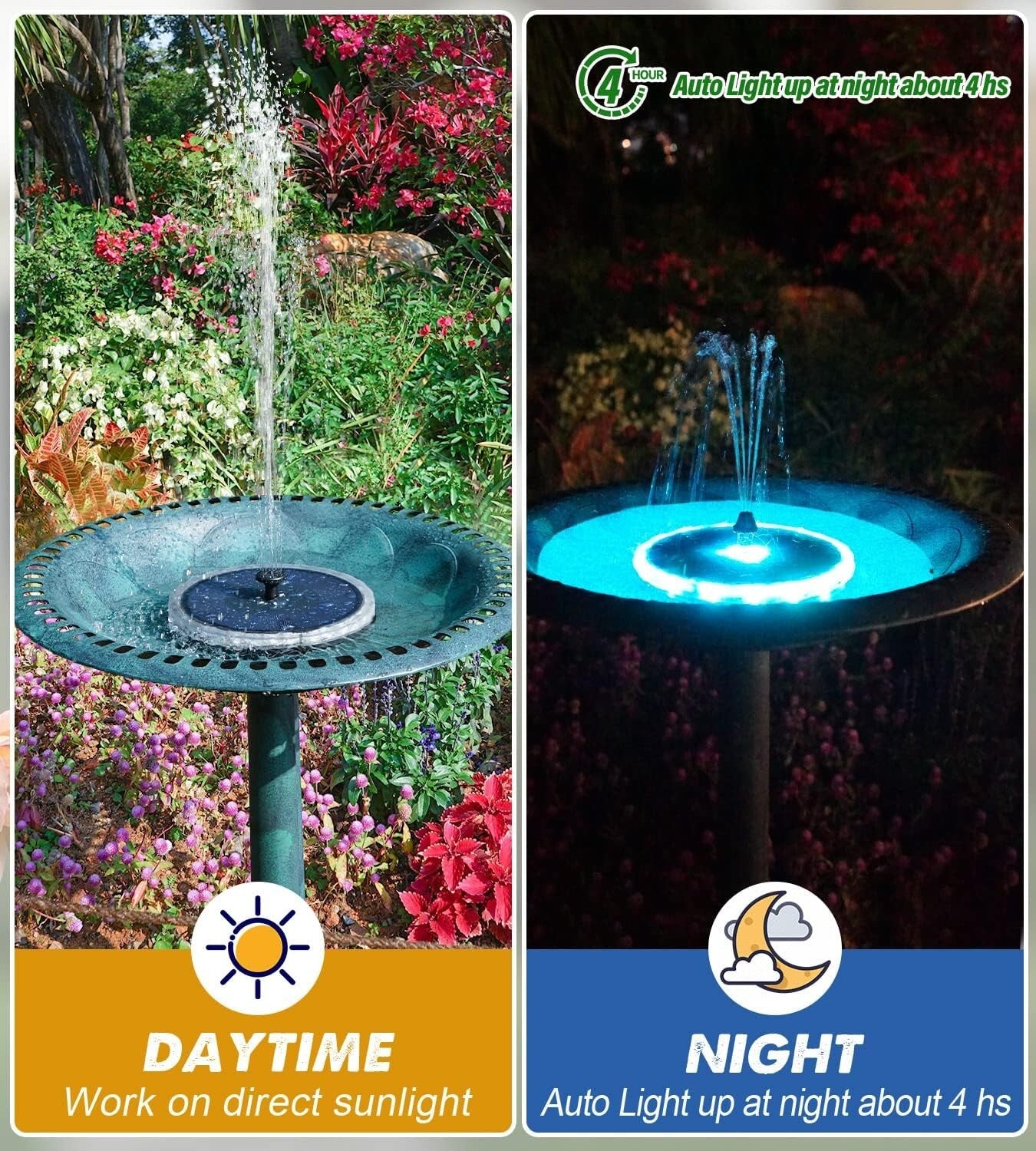 Elegant Solar Fountain Pump for Bird Bath - Matte Panel, 4W Power, Color Effects