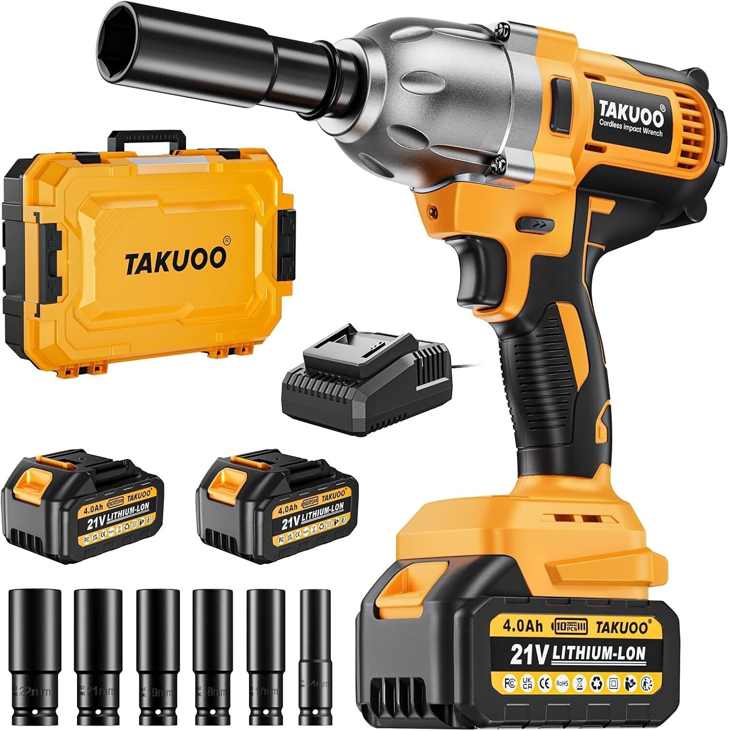 Cordless High Torque Brushless Impact Wrench 740Ft-lbs with 2 Batteries & Cha...