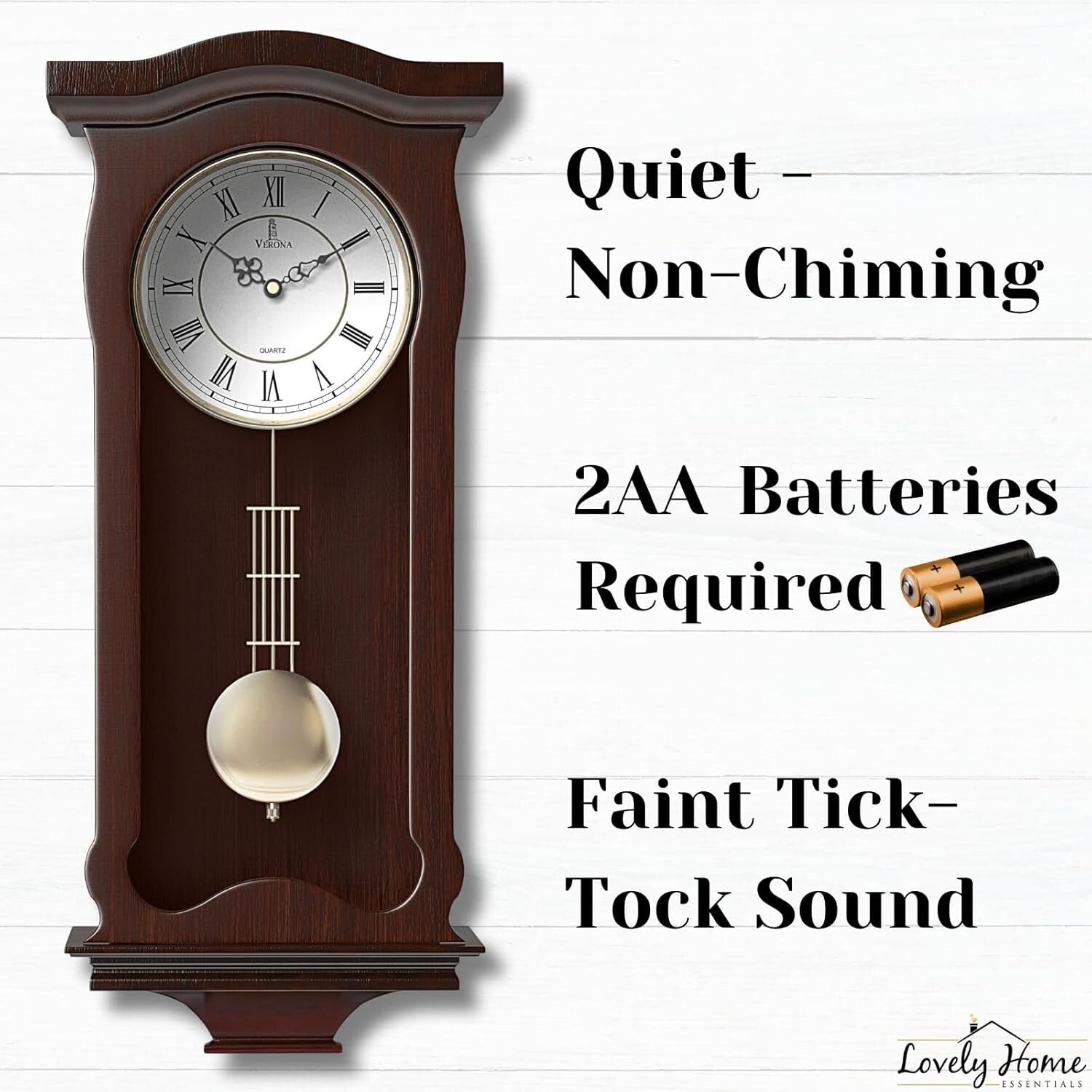 Classic Battery-Operated Pendulum Wall Clock - Silent & Decorative for Home