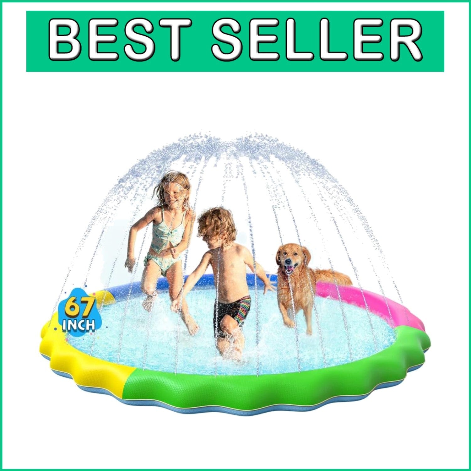 Thick Non-Slip Splash Pad - 67 Inch Water Play Mat for Babies, Kids, & Pets