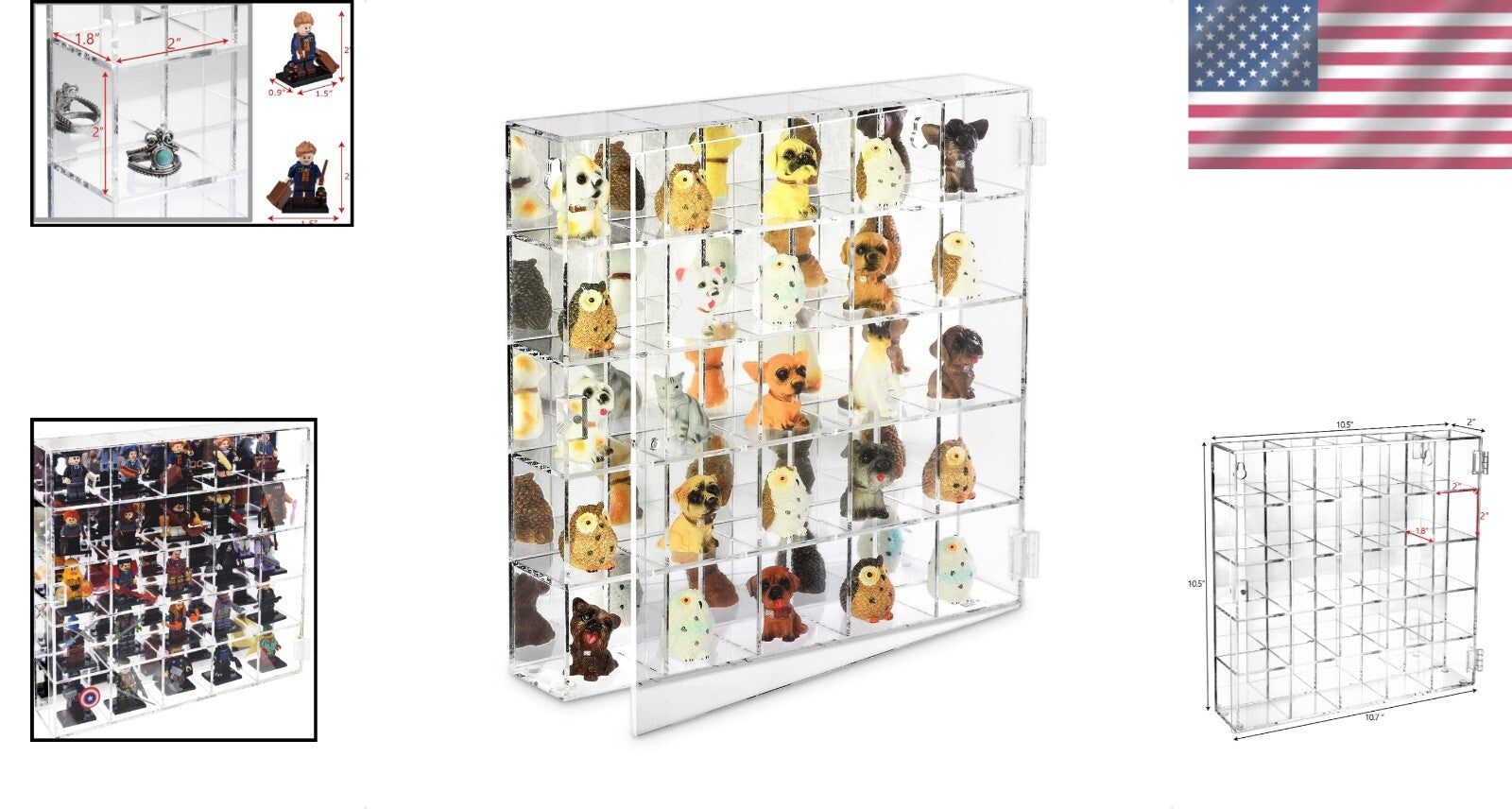 Stylish Wall Mount 25 Compartment Display Cabinet for Small Collectibles - 10.7"