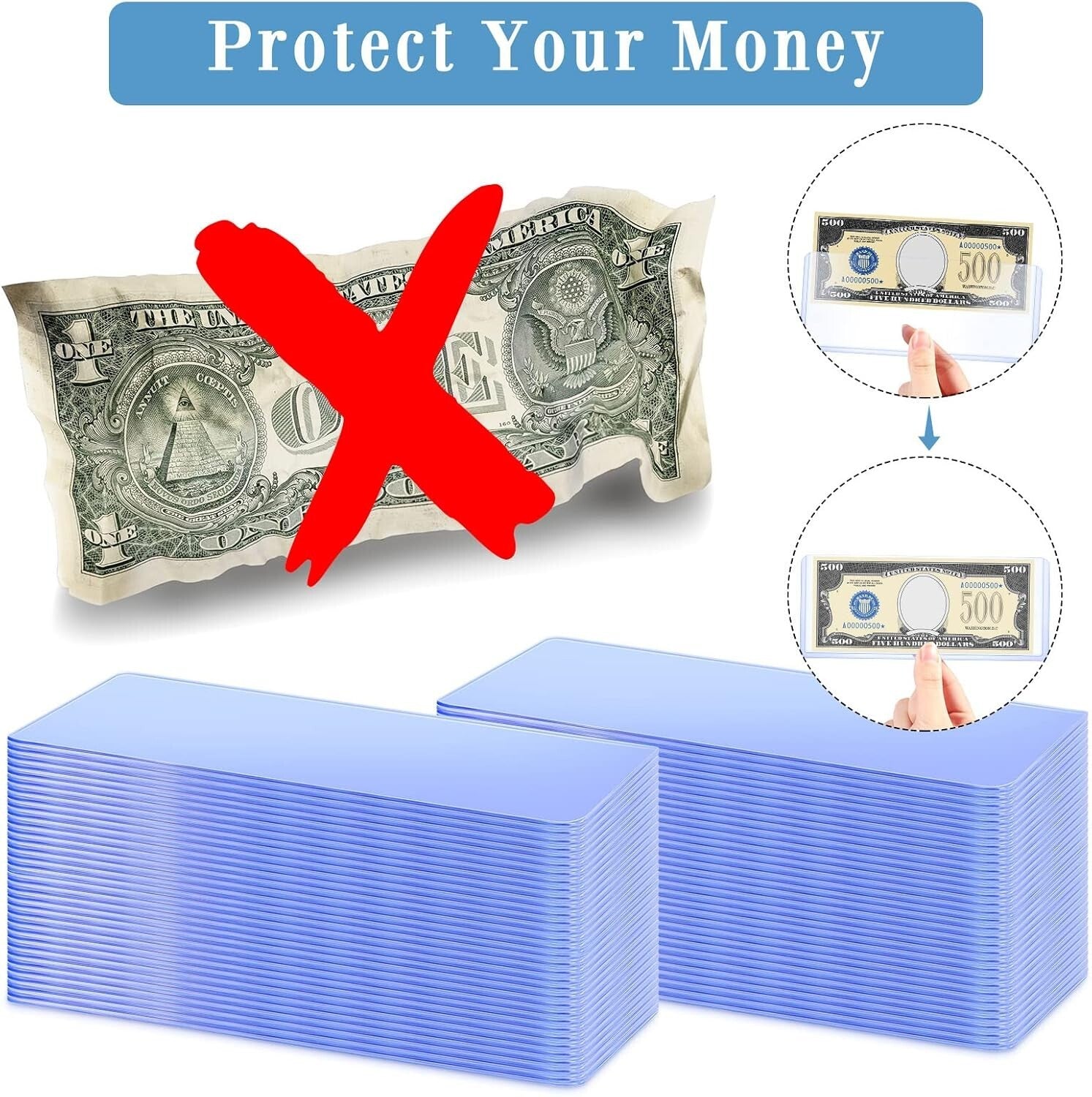 Clear 200-Piece Currency Sleeves - Protect and Showcase Banknotes Conveniently