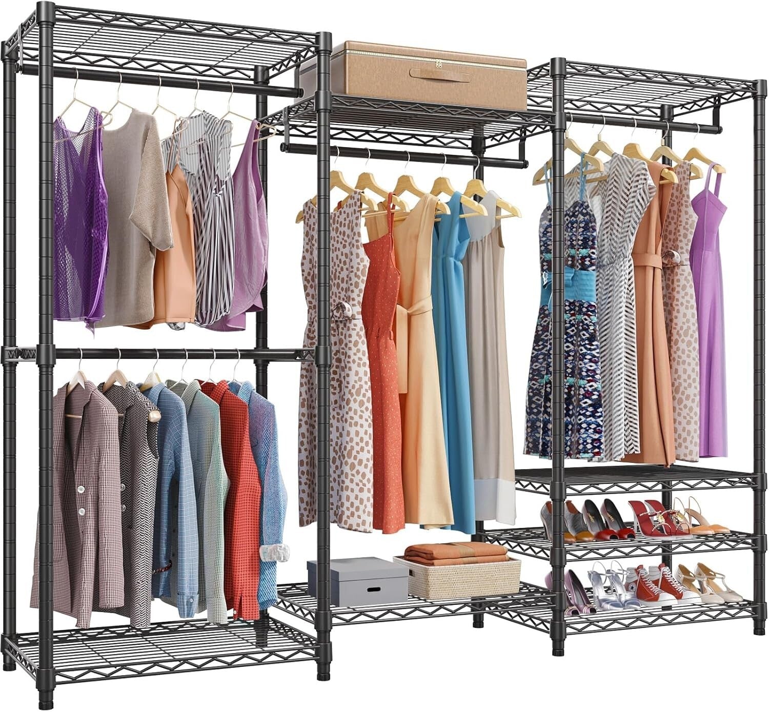 890lb Load Portable Closet Organizer - 4 Hang Rods & 8 Shelves, Adjustable