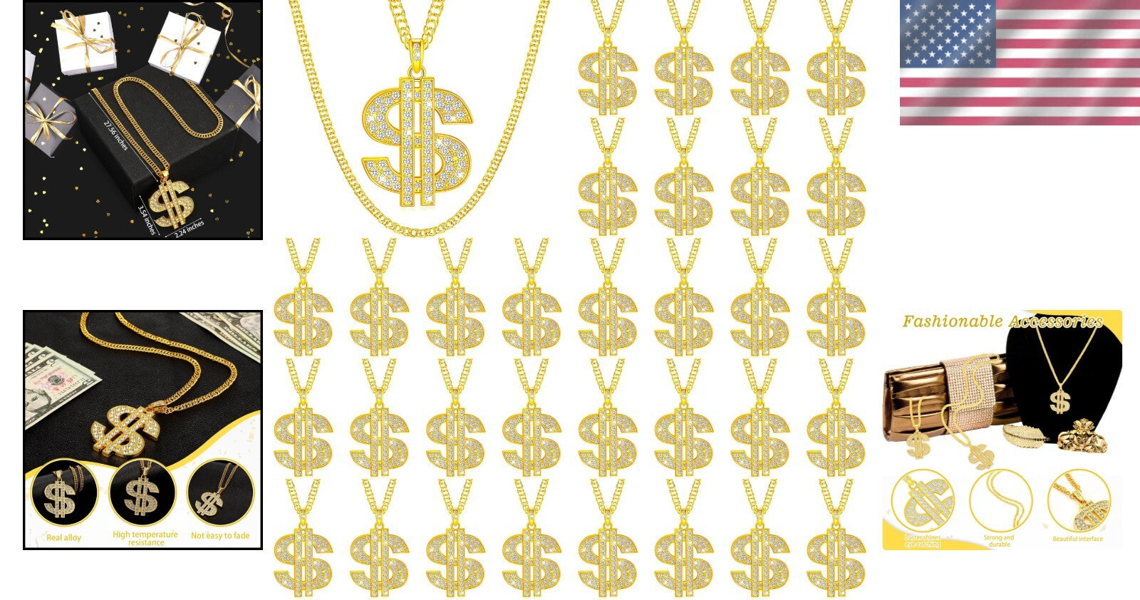 Exquisite Gold Dollar Sign Hip Hop Necklace for Casual and Costume Wear