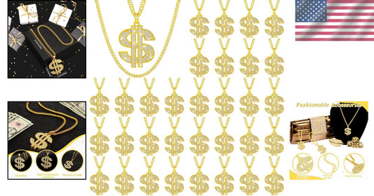 Exquisite Gold Dollar Sign Hip Hop Necklace for Casual and Costume Wear