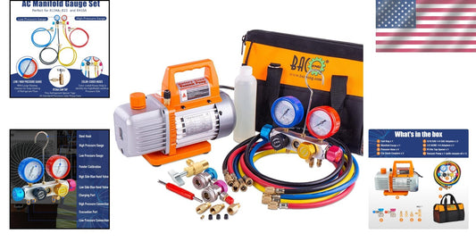 Efficient AC Vacuum Pump at 3.5CFM with Professional Gauge Set Accessories