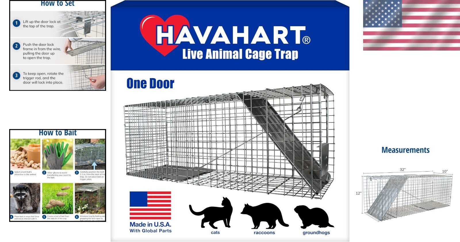 Professional Quality 1-Door Humane Animal Trap - Safe for Cats, Raccoons & More