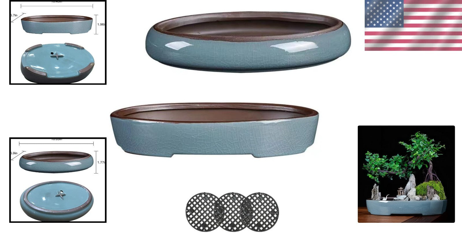 Elegant Oval Ceramic Flower Pots with Drainage - Perfect for Bonsai & Succulents