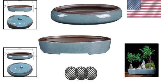 Elegant Oval Ceramic Flower Pots with Drainage - Perfect for Bonsai & Succulents