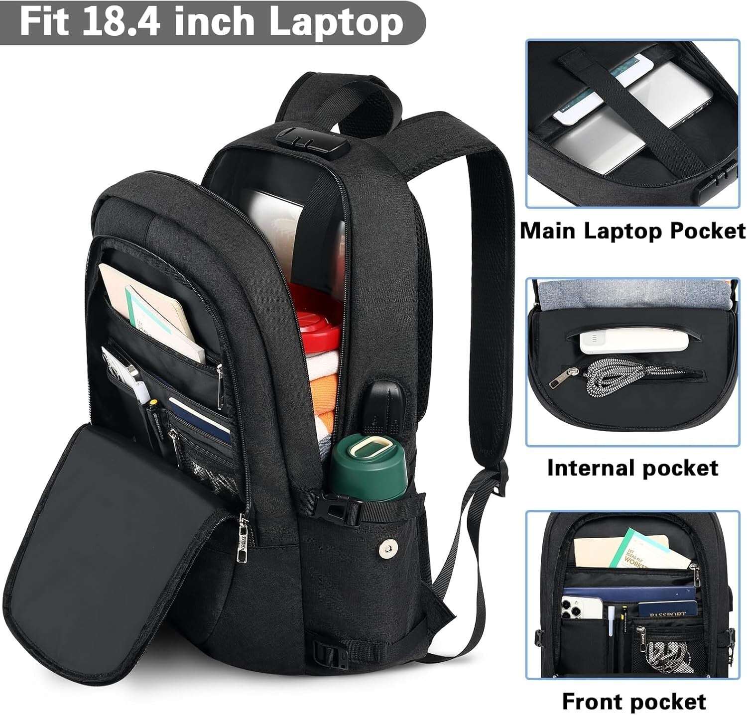 Lightweight 18.4" Business Backpack with Headphone Jack & Anti-Theft Design