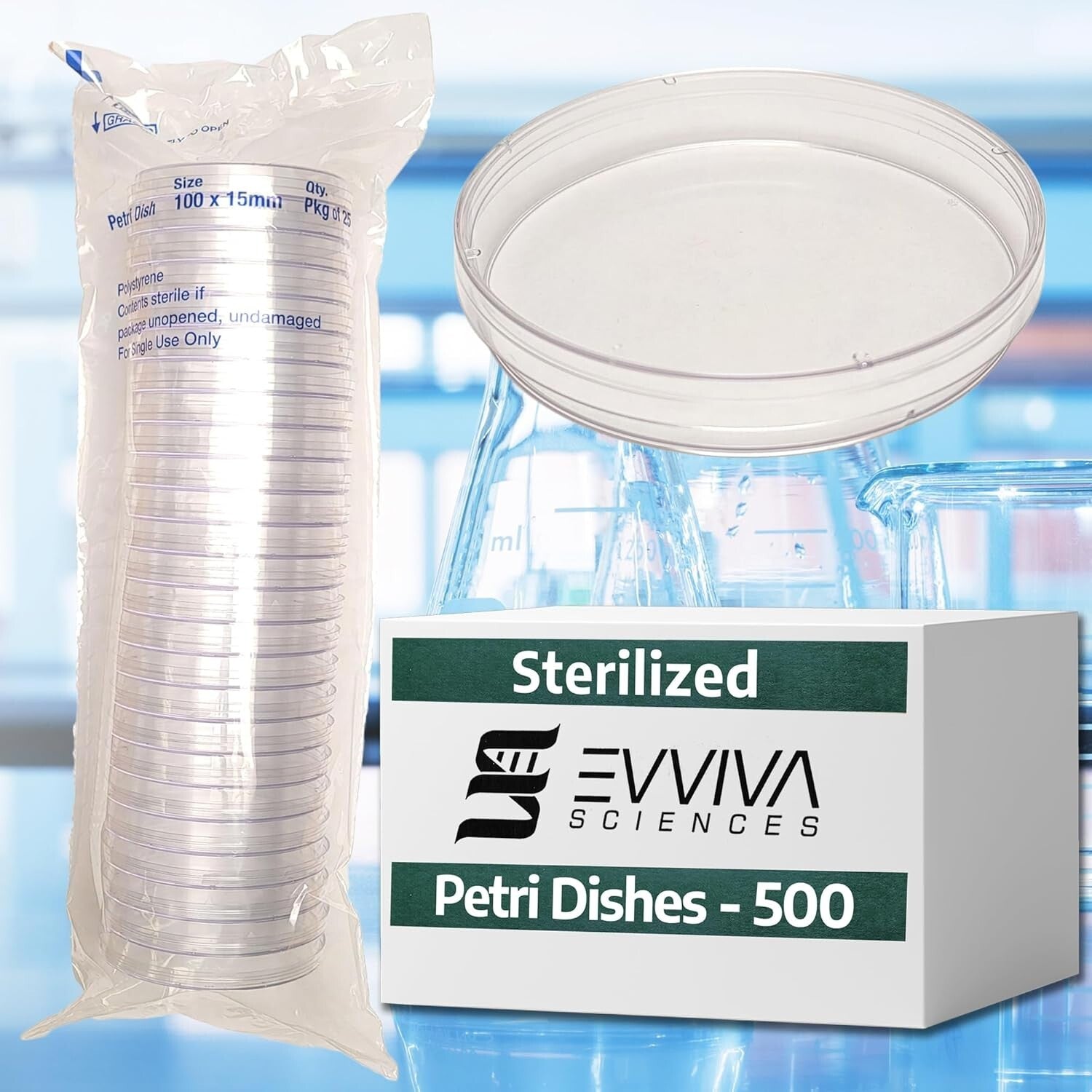 Complete 500 Petri Dish Set with 5 Pipettes - Vented Air Circulation for Science