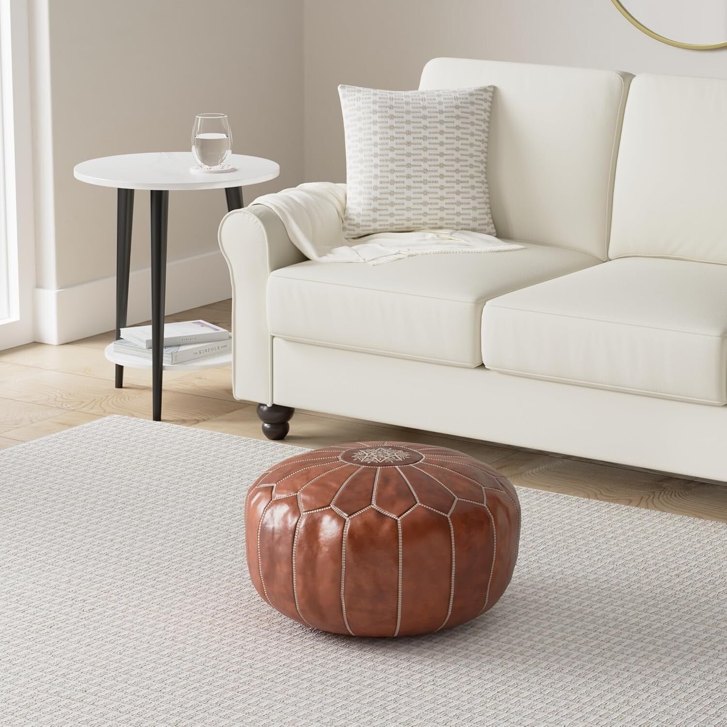 Eco-Friendly Leather Pouf Ottoman Cover - Handmade Bohemian Decor for Every Room
