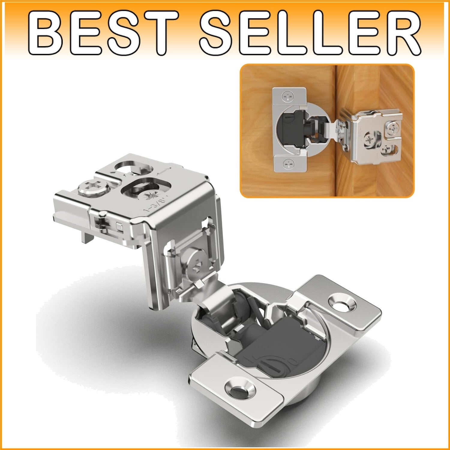 Durable 50 Pack 1-3/8" Satin Nickel Soft Close Cabinet Hinges & Accessories
